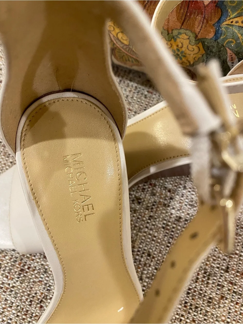 Michael Kors Cream Ankle-Strap Block Heel Sandals